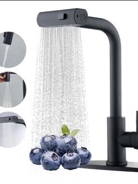 Kitchen Faucet Black with Pull Down Sprayer Waterfall Single Handle